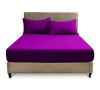 GC GAVENO CAVAILIA Easy Care Polycotton Fitted, Plain Dyed Bed Sheets OR Housewife Pillowcases 2 Pack, Berry, Super King
