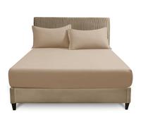 GC GAVENO CAVAILIA Easy Care Polycotton Fitted, Plain Dyed Bed Sheets OR Housewife Pillowcases 2 Pack, Polyester-Cotton, Natural, Double