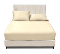 GC GAVENO CAVAILIA Easy Care Polycotton Fitted, Plain Dyed Bed Sheets OR Housewife Pillowcases 2 Pack, Polyester-Cotton, Cream, Super King