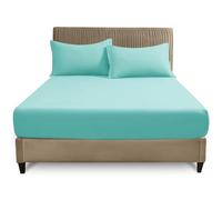 GC GAVENO CAVAILIA Easy Care Polycotton Fitted, Plain Dyed Bed Sheets OR Housewife Pillowcases 2 Pack, Polyester-Cotton, Aqua, King