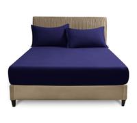 GC GAVENO CAVAILIA Easy Care Polycotton Fitted, Plain Dyed Bed Sheets OR Housewife Pillowcases 2 Pack, Navy, Super King