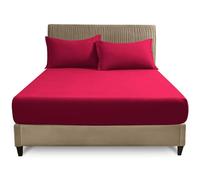 GC GAVENO CAVAILIA Easy Care Polycotton Fitted, Plain Dyed Bed Sheets OR Housewife Pillowcases 2 Pack, Polyester-Cotton, Red, Single