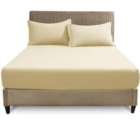GC GAVENO CAVAILIA Easy Care Polycotton Fitted, Plain Dyed Bed Sheets OR Housewife Pillowcases 2 Pack, Polyester-Cotton, Cream, Super King