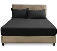 GC GAVENO CAVAILIA Easy Care Polycotton Fitted, Plain Dyed Bed Sheets, Polyester-Cotton, Black, Super King