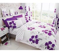 GC GAVENO CAVAILIA Easy Care Printed Duvet Cover Set, Reversible Bedding Sets, Polycotton Quilt Covers, Poppy-Aubergine, King