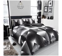 GC GAVENO CAVAILIA Easy Care Triangle Duvet Cover Super King, Poly Cotton 3D Bedding and Linen, Breathable Bed Covers, Black