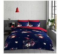 GC GAVENO CAVAILIA Easycare Polka Dot Bedding Set, Printed Flower Duvet Cover Double, Washable Floral Quilt Covers, Navy