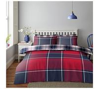 GC GAVENO CAVAILIA EasycareTartan Single Duvet Cover, Cosy Check Quilt Cover Bedset With Matching Pillowcase, Long Lasting Reversible Bedding Bed Set, Red