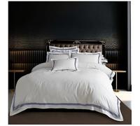 GC GAVENO CAVAILIA Embroidered Border Single Duvet Cover With Pillowcase, Hotel Quality Plain Striped Quilt Cover - Soft Polycotton Reversible Devore Bedding Set, White/Navy