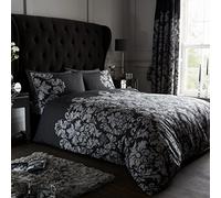 GC GAVENO CAVAILIA Empire Damask Double Duvet Set Black Reversible Easy Care Cotton Blend 3 Piece Bedding | 1 Quilt Cover + 2 Pillow Cases | Button Closure | Machine Washable