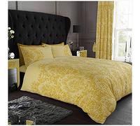 GC GAVENO CAVAILIA Empire Damask Duvet Cover, Soft & Cosy Floral Bedding, Luxury Reversible Paisley Printed Quilt Set, Polycotton, Ochre, Double
