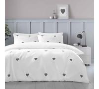 GC GAVENO CAVAILIA Fancy Embroidery Heart Bedding Single, Soft Polycotton Reversible Plain Quilt Cover - Breathable Embroidered Love Heart Bedding With Pillow Case, White/Charcoal