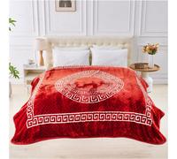 GC GAVENO CAVAILIA Sherpa Fleece Blanket (200x240 cm) - Greek Pattern Bed Throw King Size - Fluffy Throws For Bed, Sofas, Armchair - Thermal, Cosy Large Blankets and Throws Washable - Red