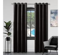 GC GAVENO CAVAILIA Faux Silk Eyelet Curtains For Living Room, 100% Polyester Ring Top Fully Lined Drapes, Black, 90x90 Inch (654575)