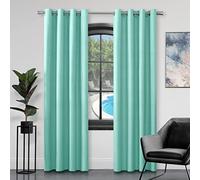 GC GAVENO CAVAILIA Faux Silk Eyelet Curtains For Living Room, 100% Polyester Ring Top Fully Lined Drapes, Duck Egg, 90x90 Inch