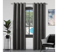 GC GAVENO CAVAILIA Faux Silk Eyelet Curtains For Living Room, 100% Polyester Ring Top Fully Lined Drapes, Charcoal, 90x90 Inch