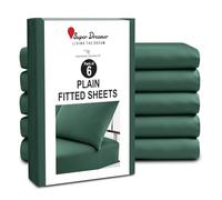 GC GAVENO CAVAILIA Fitted Sheet Double 6 Pack - Plain Dyed Microfiber Bedding Sheets - Fade, Wrinkle & Shrink Resistant Bottom Sheets - 25cm Deep Breathable Bed Sheet Elasticated Corners - Dark Green