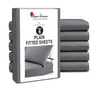 GC GAVENO CAVAILIA Fitted Sheet Double 6 Pack - Plain Dyed Microfiber Bedding Sheets - Fade, Wrinkle & Shrink Resistant Bottom Sheets - 25cm Deep Breathable Bed Sheet Elasticated Corners - Charcoal