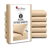 GC GAVENO CAVAILIA Fitted Sheet Single 6 Pack - Plain Dyed Microfiber Bedding Sheets - Fade, Wrinkle & Shrink Resistant Bottom Sheets - 25cm Deep Breathable Bed Sheet with Elasticated Corners - Beige