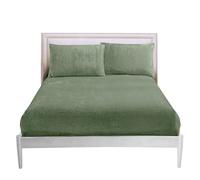 GC GAVENO CAVAILIA Fitted Sheet Single Bed (91x193 cm) - Cozy Teddy Bear Bedding Fleece Fitted Sheets, Soft Fluffy Plain Single Bed Sheet 25cm Deep Elastic Corners - Washable & Easycare, Sage Green