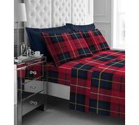 GC GAVENO CAVAILIA Flannelette Fitted Sheets Set | Cozy Thermal Flannel Bedding Double Red Check Sheet Set | 4Piece Include Brushed Cotton Flat Sheet, Fitted Sheet & Pillow Cases