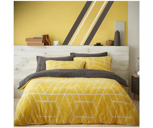 GC GAVENO CAVAILIA Fleece Bedding Set Double - Ochre Teddy Duvet Cover With Pillowcases - Super Soft Fluffy Warm Quilt Bed Set