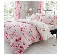 GC GAVENO CAVAILIA Floral 1x Duvet Covers King Size With Matching 2x Pillow Cases, Reversible Botanical Bedding Set, Super Soft Birds Quilt Bed Cover Set, Pink