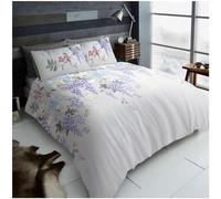 GC GAVENO CAVAILIA Floral Hummingbird Double Bedding Set - 4 Piece - Reversible Botanical Bird and Flower Duvet Cover, Fitted Sheet and Matching Pillowcases - Soft Polycotton Complete Quilt Set, Grey