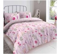 GC GAVENO CAVAILIA Floral Single Bedding Set - 3 Piece - Reversible Duvet Cover, Fitted Sheet and Pillowcase - Soft Polycotton Fabric Complete Quilt Set with Elegant Flower Design, Pink