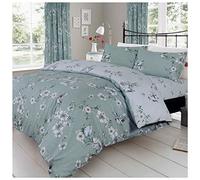 Printed Polycotton Birdie Blossom Duvet Cover With Pillowcases Smart Living Duck Egg Blue Double