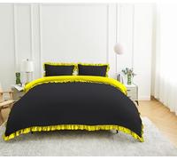 GC GAVENO CAVAILIA Frill Bedding Sets Ruffles Duvet Cover King Size | 3-Piece Kingsize Duvet Cover Sets With Pillowcases | Breathable & Washable Comforter Bed Cover 220x230 Cm, Black/Ochre