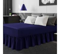 GC GAVENO CAVAILIA Frilled Valance Sheet King Size |Premium Polycotton Fabric | 180 Thread Count Frill Bedding Sheets, Navy