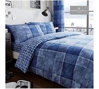 GC GAVENO CAVAILIA Gaveno Cavailia Denim Check Double Duvet Set Blue Reversible Easy Care Cotton Blend 3 Piece Bedding | 1 Quilt Cover + 2 Pillow Cases | Button Closure | Machine Washable