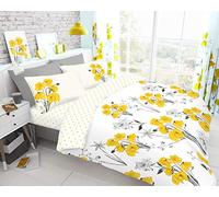 GC GAVENO CAVAILIA Gaveno Cavailia Fabulous Floral Flair Duvet Cover Quilt Set With Pillow Case, Reversible, Poly Cotton, Neve Yellow, Double Size Bedding, Polycotton
