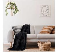 GC GAVENO CAVAILIA Gaveno Cavailia Faux Fur Throw Sofa Bed Mink Blanket, Super Soft Fluffy Easy Care Lightweight Luxury Design, Cosy Warm Settee FleeceThrows [King (200X240 Cm), Black], Fleece