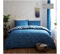 GC GAVENO CAVAILIA Gaveno Cavailia Indigo Diamond King Duvet Set Blue Bedding, 3 Piece Cotton Blend Reversible Geometric Bedlinen, Easy Care DuvetCover Bedset, 1 Quilt Cover + 2 Pillow Cases