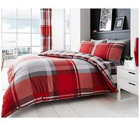 GC GAVENO CAVAILIA Geometric Check Duvet Cover Set King Size - Reversible Bedding Set with Matching Pillowcases, Soft Easy Care Bed Set, Red