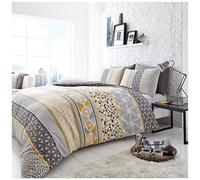 GC GAVENO CAVAILIA Geometric Duvet Cover, Polycotton Double Bedding Sets, Reversible Quilt Covers, Mustard