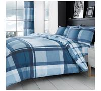 GC GAVENO CAVAILIA Geometric Stripe Check Double Duvet Cover Set - Blue | Luxury Soft Breathable Hypoallergenic Reversible Tartan Checkered Plaid Bedding Double Bed Set With Matching Pillowcases