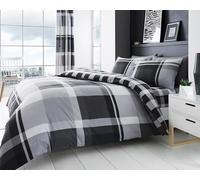 GC GAVENO CAVAILIA Geometric Stripe Check Single Duvet Cover Set - Breathable Reversible Plaid Tartan Bedding Sets With Pillow Covers - Grey