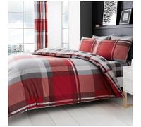GC GAVENO CAVAILIA Geometric Stripe Check Super Kingsize Duvet Set - Red | Luxury Soft Breathable Hypoallergenic Reversible Tartan Checkered Plaid Bedding Superking Size Bed Set With Pillowcases