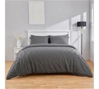 Gc Gaveno Cavailia Geometric Stripe Pattern Microfiber Double Duvet Set, Plain Reversible Embossed 3D Soft Bedding Sets, Charcoal