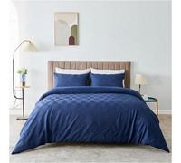 Gc Gaveno Cavailia Geometric Stripe Pattern Microfiber Single Duvet Set, Plain Reversible Embossed 3D Soft Bedding Sets, Navy