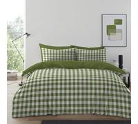 GC GAVENO CAVAILIA Gingham Check Double Duvet Set - Microfiber Green Tartan Check Bedding Double Bed Set With Pillow Cases - Hypoallergenic & Machine Washable Reversible Quilt Covers Bed Set