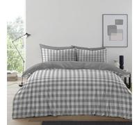 GC GAVENO CAVAILIA Gingham Check Double Duvet Set - Microfiber Tartan Check Bedding Double Bed Set With Pillow Cases - Hypoallergenic & Machine Washable Reversible Quilt Covers Bed Set, Grey