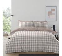 GC GAVENO CAVAILIA Gingham Check Double Duvet Set - Microfiber Tartan Check Bedding Double Bed Set With Pillow Cases - Hypoallergenic & Machine Washable Reversible Quilt Covers Bed Set, Natural