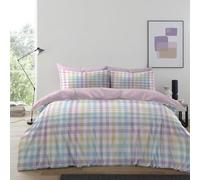 GC GAVENO CAVAILIA Gingham Check Double Duvet Set - Microfiber Tartan Check Bedding Double Bed Set With Pillow Cases - Hypoallergenic & Machine Washable Reversible Quilt Covers Bed Set, Pastel