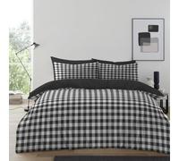 GC GAVENO CAVAILIA Gingham Check Double Duvet Set - Microfiber Tartan Check Bedding Double Bed Set With Pillow Cases - Hypoallergenic & Machine Washable Reversible Quilt Covers Bed Set, Charcoal