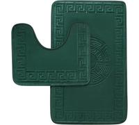 GC GAVENO CAVAILIA Memory Foam Bath Mat Non Slip - Extra Soft Highly Water Absorbent Bathroom Mat Sets 2 Piece - Greek Toilet Rug (50 x 80 cm) & Pedestal Set (50 x 40 cm) - Washable - Green