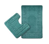 GC GAVENO CAVAILIA Greek Bath Mat Sets | Quick Drying Water Absorbent Toilet Mat | Non Slip Shower Rugs | 1x Bath Mat (50x80Cm) & 1x Pedestal Mat (50x40Cm) | Teal